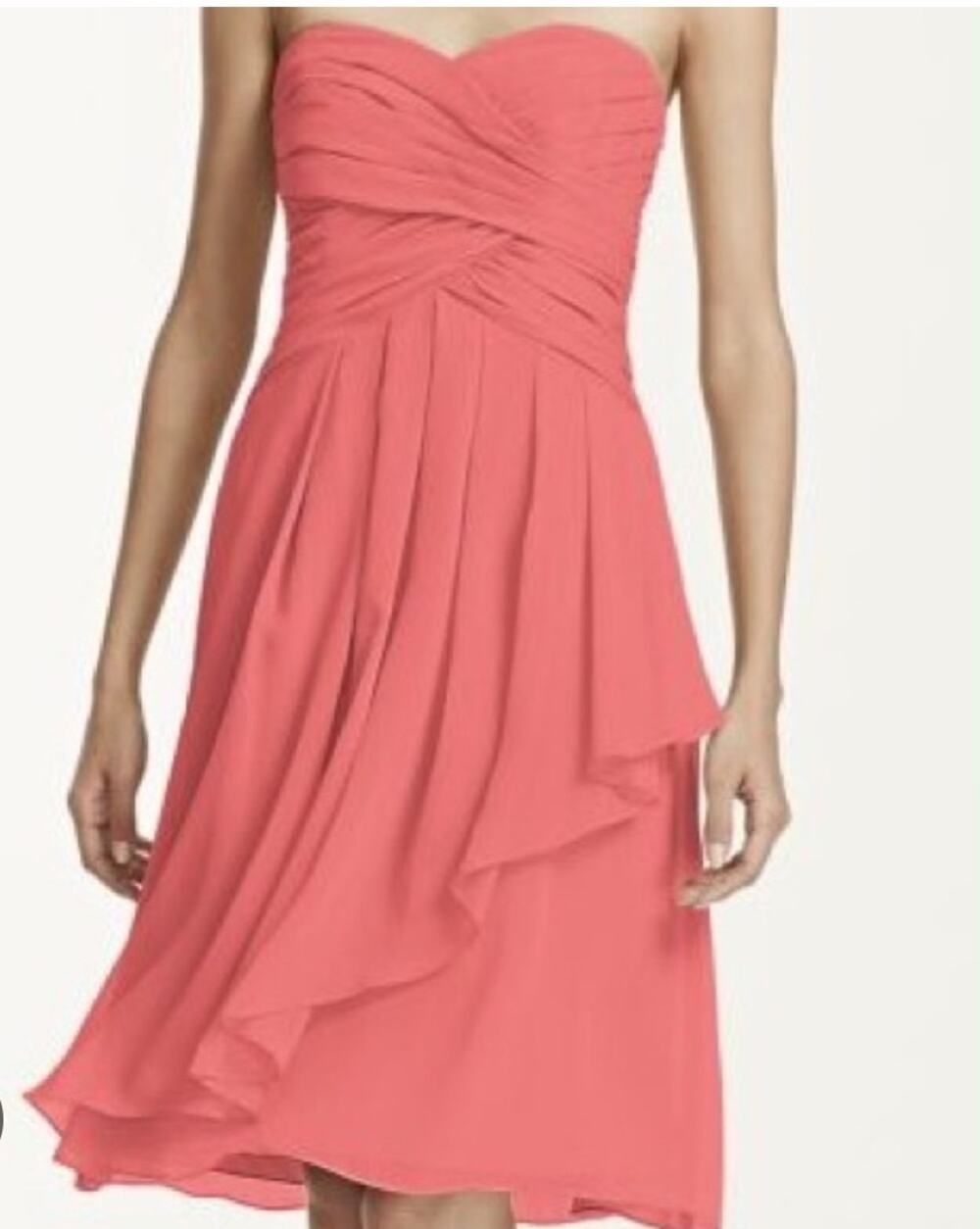 David's Bridal Pink Chiffon Strapless Dress Sweetheart Neckline
